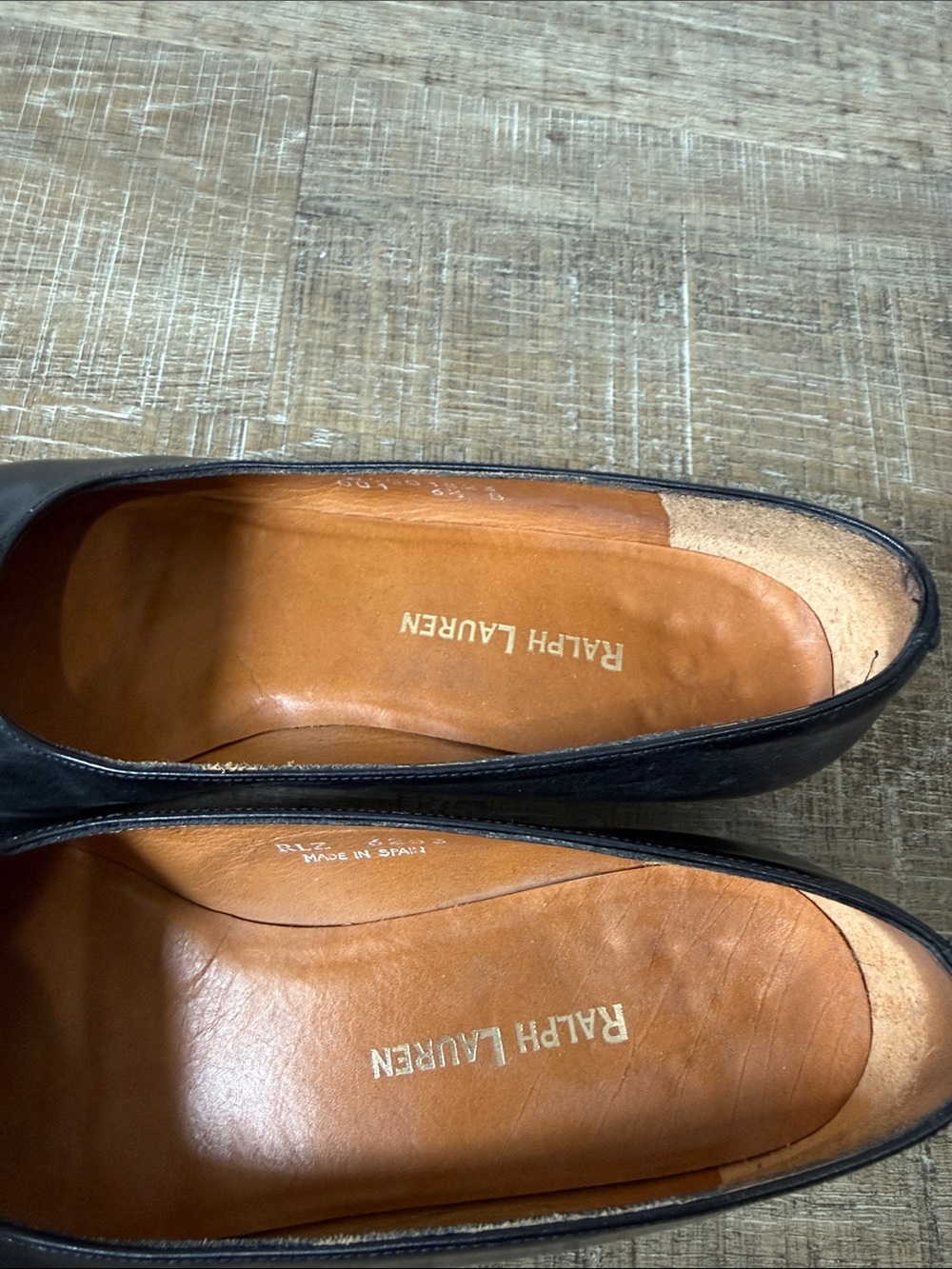 Ralph Lauren Black Leather Block Heel Flats Vintage Size 6.5 - Picture 5 of 7